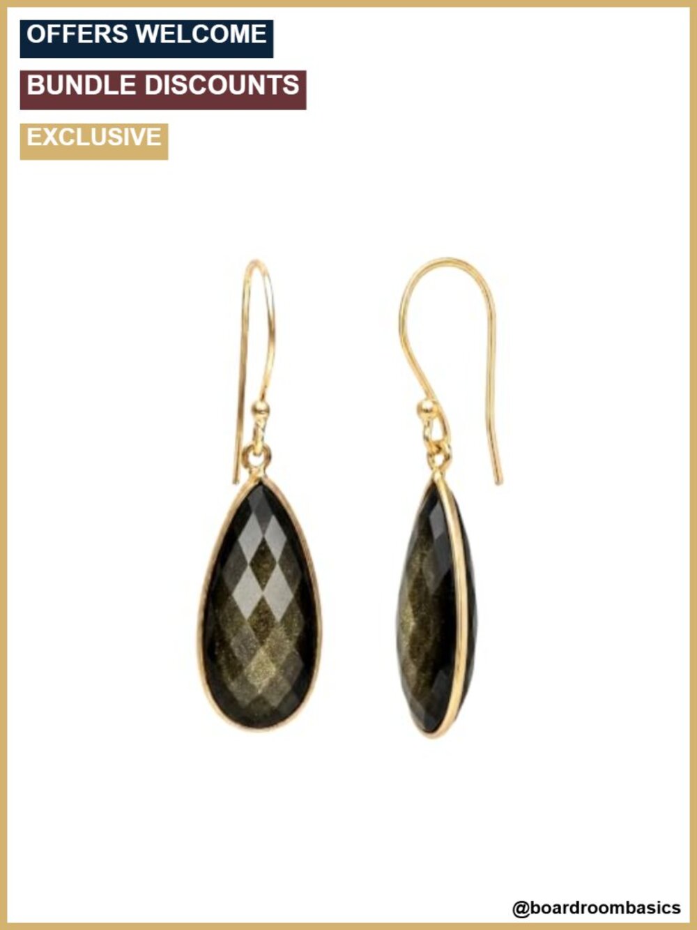 Faceted Golden Obsidian Drop Dangle Earrings 14K Gold Plated Women